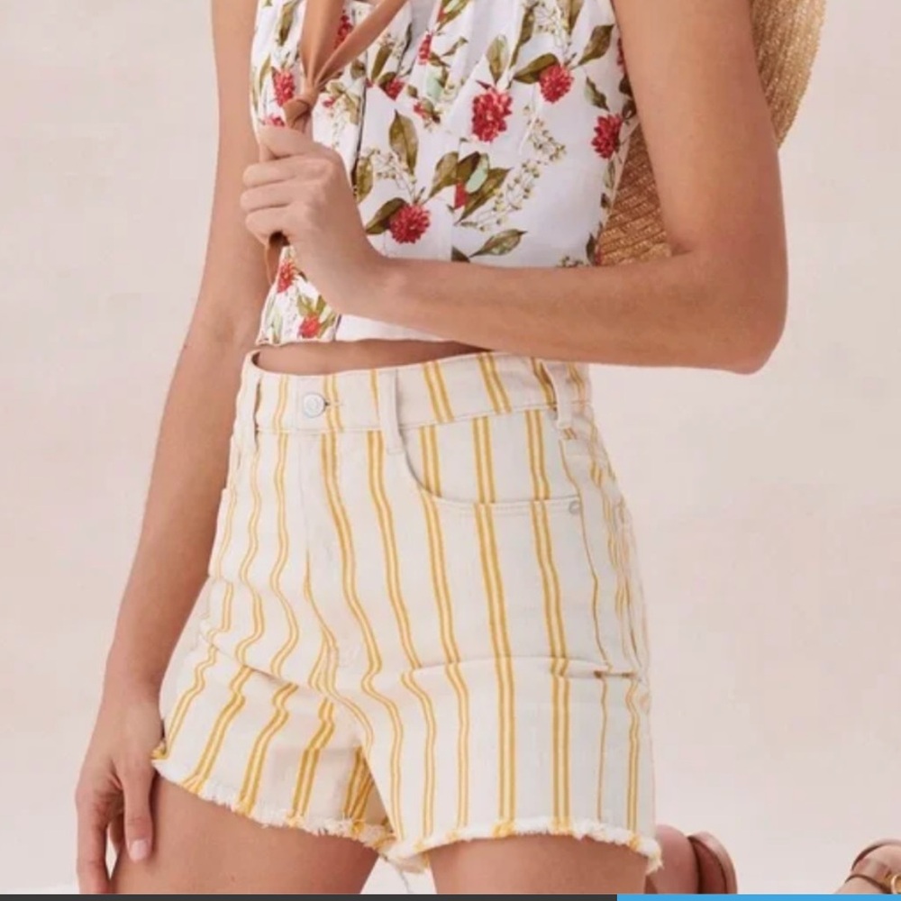 Pilcro High Waist Striped Yellow & White Shorts